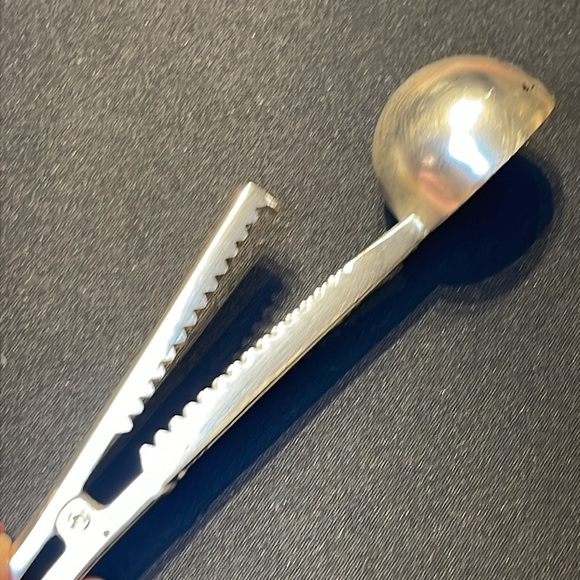 Stamped silverplate coffee scoop features "GRAB LIFE BY THE BEANS" sentiment - Picture 5 of 6